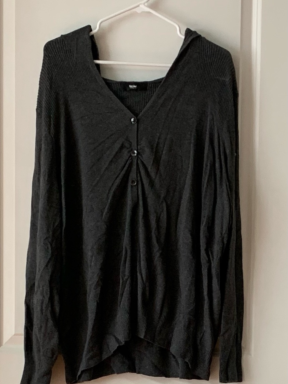Mossimo Dark Gray V-Neck Button-Accent Women's Sweater